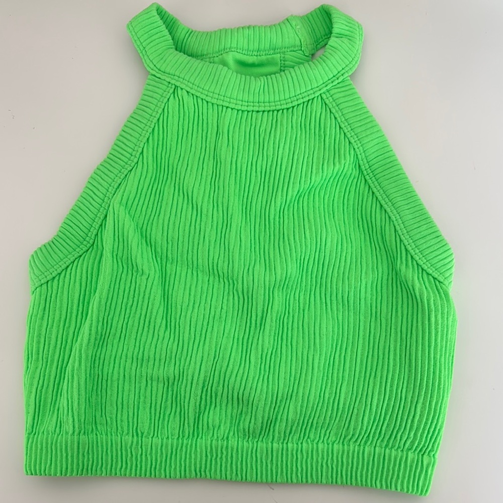 AERIE Vibrant Green Ribbed Halter Top